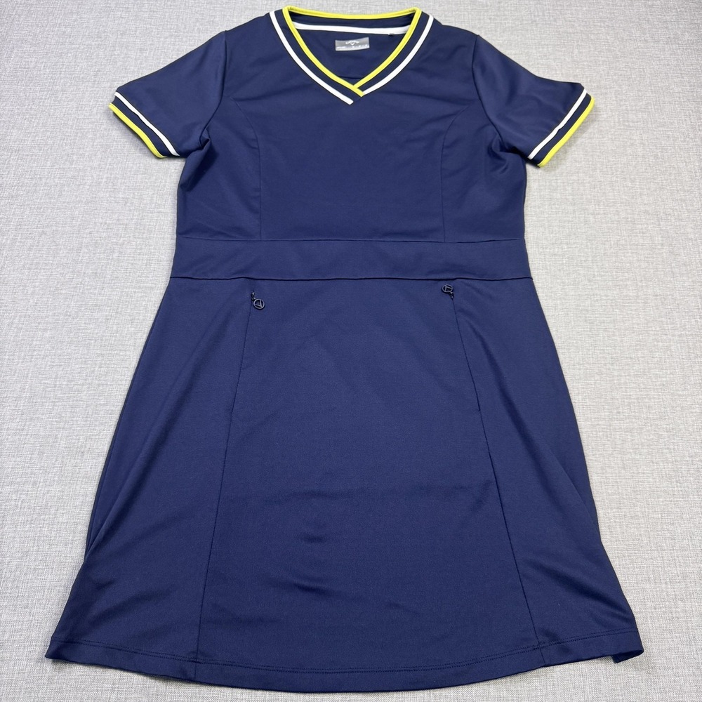 Callaway Golf Dress Women M Blue Fit & Flare Knee Length V-Neck Pockets Opti-Dri